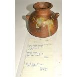 Janet Leach (1918-1997), a stoneware twin handled vessel with splattered ash glaze, impressed