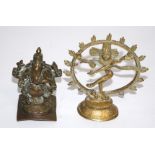An Indian brass Shiva Nataraja, height 14cm, together with a figure of Ganesh, height 12cm (2)