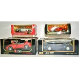 Four boxed Burago model vehicles, the 'Dodge Viper', 'Jaguar XJ220', the 'Ferrari Testa Rossa