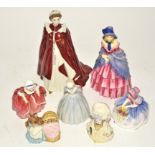 A small group of Royal Doulton and Royal Worcester figures, to include Royal Worcester Queen 80th