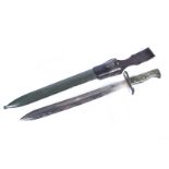 A German all steel EB43 Ersatz bayonet, with parallel blade, complete with scabbard and leather