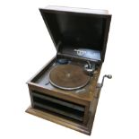 A table grand gramophone, Columbia Model 117A, in oak case, with No. 9 soundbox on plano-reflex