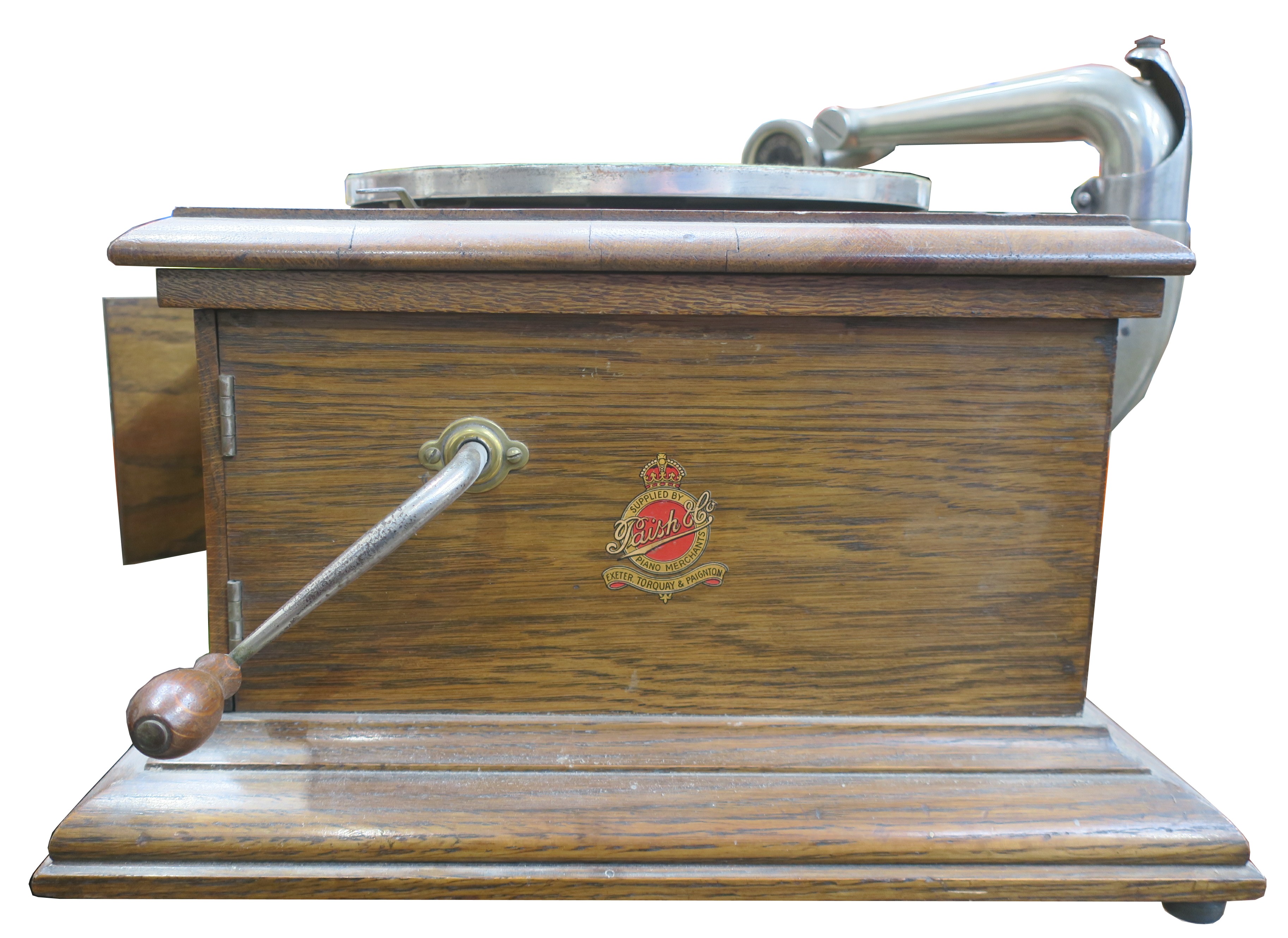 A hornless gramophone, HMV Model 1, in oak case with HMV Exhibition soundbox (gaskets hard),supplied - Image 2 of 2