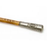 A 58 Foot (Rutlandshire) swagger stick, the white metal top with Gibraltar Montis Insignia Calpe