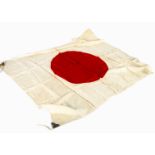 A WWII Japanese Red Rising Sun flag, with ties to two corners with strengthening blue ad gilt