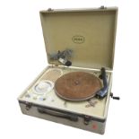 A portable radiogram, Alba, with spring motor, mains/battery switch, Garrard pick-up and cream and