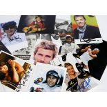 A collection of signed and unsigned head shots and sporting photos, various presenters, commentators