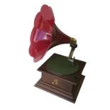 A horn gramophone, incomplete: a Disc Graphophone, now with No 6 soundbox and adapted flower horn (