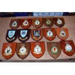 An assortment of Royal Air Force wooden all plaques, including School of Recruit Training,