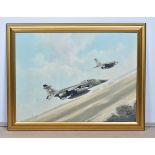 Barry Barnes, oil on board, two Sepecat Jaguar GR-3As in mid flight, signed and dated 84 to lower