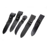 Five leather knife/dagger sheaths, all with crowned crossed sword within wreath emblem stamped to