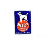 A small Melox Dog Foods enamel sign, Burton Palmers Green, 10" x 14", with some retouching