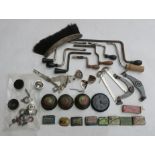 Gramophone acessories, including four record pads, twelve needle tins and containers, eight winders,