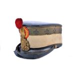 A 19th Century Spanish Officer's Shako, with crest helmet plate to front, with band with fleur de