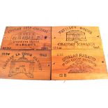 An assortment of vintage wooden wine box labels, to include Chateau Bord-Cantenac 1981, Chateau