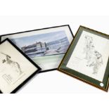 Prints, two framed prints of pencil drawings of Mike Gatting 268/300 and Graham Gooch 388/500,