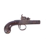 A 19th Century pocket pistol, unnamed, with engraved shield decoration to either side, AF