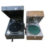 Two portable gramophones, Decca: Model 110, with No. 8 soundbox (lacking record album); and a