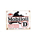 A 1930s Mobiloil 'D' Motorcycle oil enamel sign, Vacuum Oil Company Ltd, Gargoyle Reg. Trade Mark,
