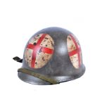 A WWII style Medic Helmet, complete with liner and chin strap, helmet stamped U-SCH71 to inside,