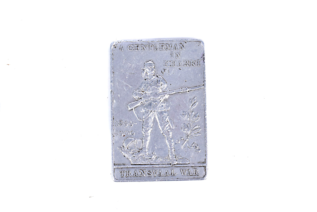 A Transvaal War/Boer War tribute poem medallion, with 'A Gentleman in Khaki' to the front holding