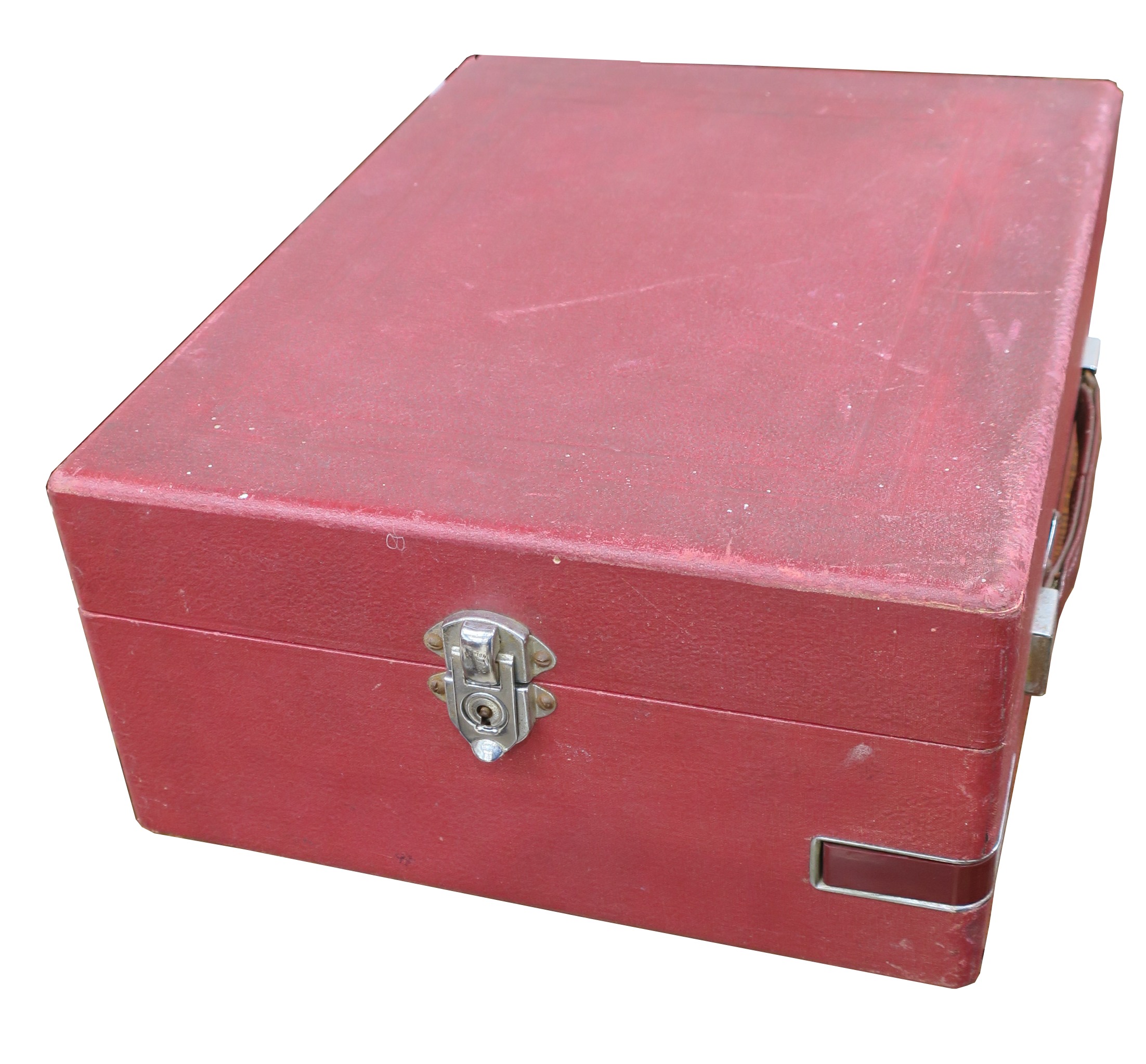 A portable gramophone, HMV Model 97 in red case with No. 21 soundbox, record tray and lid key, - Image 2 of 2
