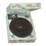 A portable gramophone, Decca Nursery model, with Dora Roderick decoration and Decca Meltrope
