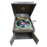 A table grand gramophone, Cliftophone, in oak case, with diecast Cliftophone soundbox on self-