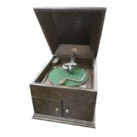 A table grand gramophone, HMV Model 6, in oak case with HMV Exhibition soundbox (motor runs, general