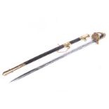 An 1827 pattern Naval Officer's sword, with etched blade with anchor motifs, lion head pommel,