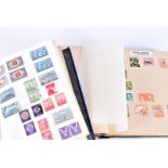 A diverse collection of stamps, two boxes with several schoolboy albums, and many loose stamps in