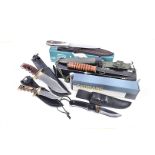 A group of five assorted knives, to include, a Joker, Boker Plus, Neito, and Schrade, three with