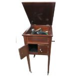 A cabinet gramophone, Edison Bell Discaphone bijou cabinet in mahogany case with crossbanded