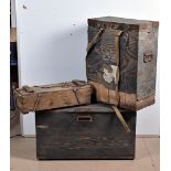 Two wooden military crates, one marked for a Wavemeter Type W1310, the other for spares, plus a