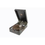 A portable gramophone, HMV Model 102A, No. 102041170, with No. 16 soundbox (no winder, case affected