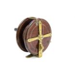 A C. Farlow wooden and brass Starback fishing reel, Patent No. 13388/85, the 4½" reel stamped Sun to