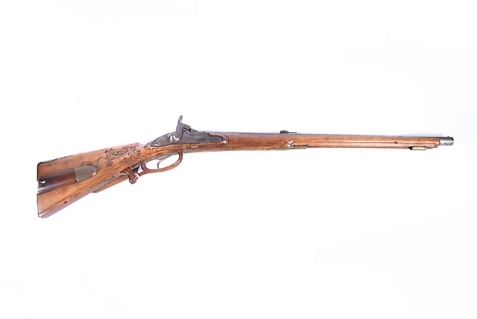 An Reproduction Austrian Decorative percussion cap carbine, with decoratively carved wooden stock,