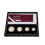 A modern Royal Mint 2000 UK Gold Proof Britannia Collection Four Coin Set, in fitted box with