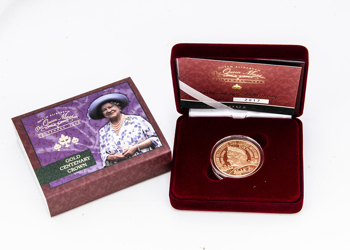 A modern Royal Mint UK 2000 Gold Commemorative Crown, celebrating Centenary Year of the Queen