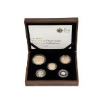 A modern Royal Mint 2009 UK Gold Proof Sovereign Five Coin Collection, in fitted wooden box with