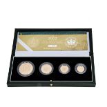 A modern Royal Mint The 2002 UK Gold Proof Four Coin Sovereign Collection, £5, £2, full sovereign