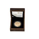 A modern Royal Mint The 2009 UK £5 Gold Brilliant Uncirculated Sovereign coin, in fitted box with