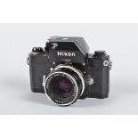 A Nikon F Photomic FTN SLR Camera, black, serial no 7 265 645, body VG, shutter working, a Nikkor-