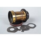 A Ross 12 x 10 Rapid Symmetrical Brass Lens, serial no 47058, circa 1887, focal length 40cm