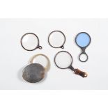19th Century Horn Monocles, one with folding guards, one tinted, G, one with broken handle (5)