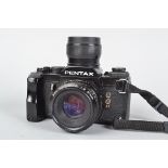 A Pentax LX SLR Camera serial no 5 311 416, body G, a FE-1 waist level magnifying viewfinder F,