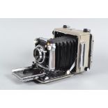 A Linhof Technika V Camera, format 56 x 72mm, serial no 5 011 225, body VG, Synchro-Compur shutter