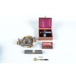 Microscope Parts, including early 19th Century Simple Pocket Microscope, incomplete, in card case,