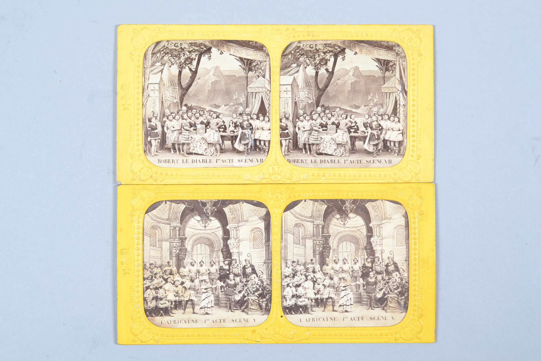 19th Century French 'Les Theatres de Paris' Stereoscopic Tissue Cards, B & D, scenes from 'L'