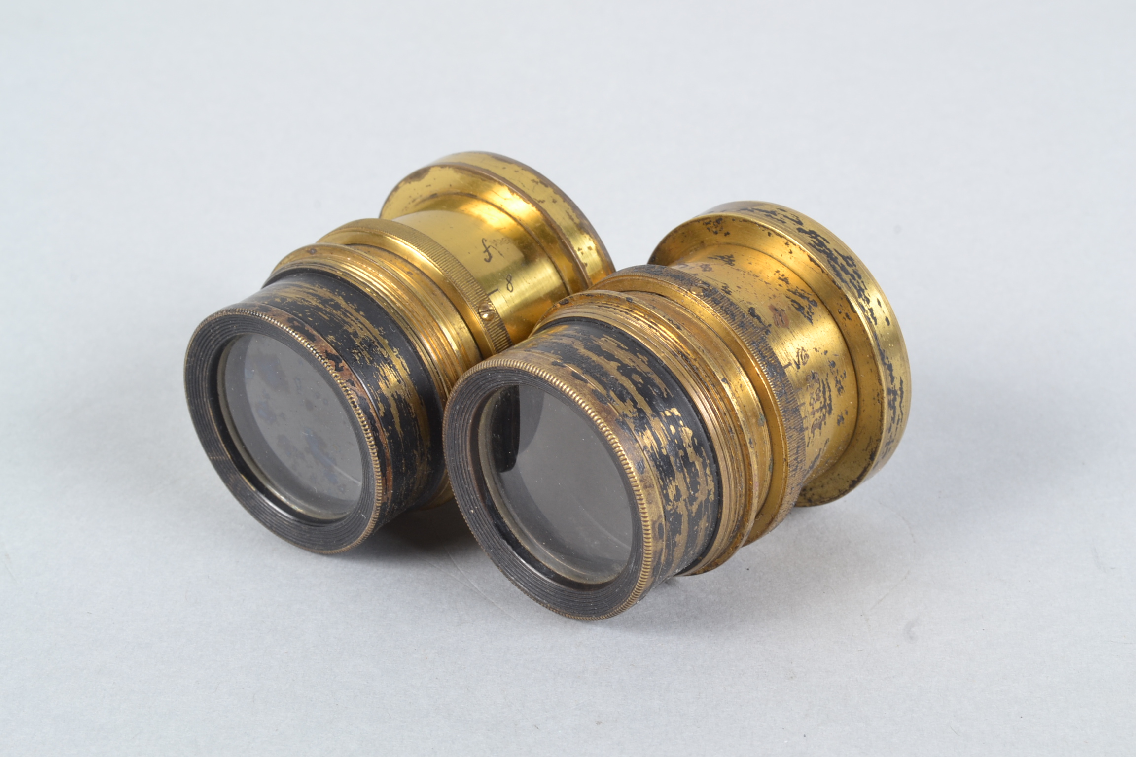 A Pair of Thornton-Pickard Rectoplanat Brass Lenses, each f/8, 9in approx focal length, barrels P-F, - Image 2 of 6